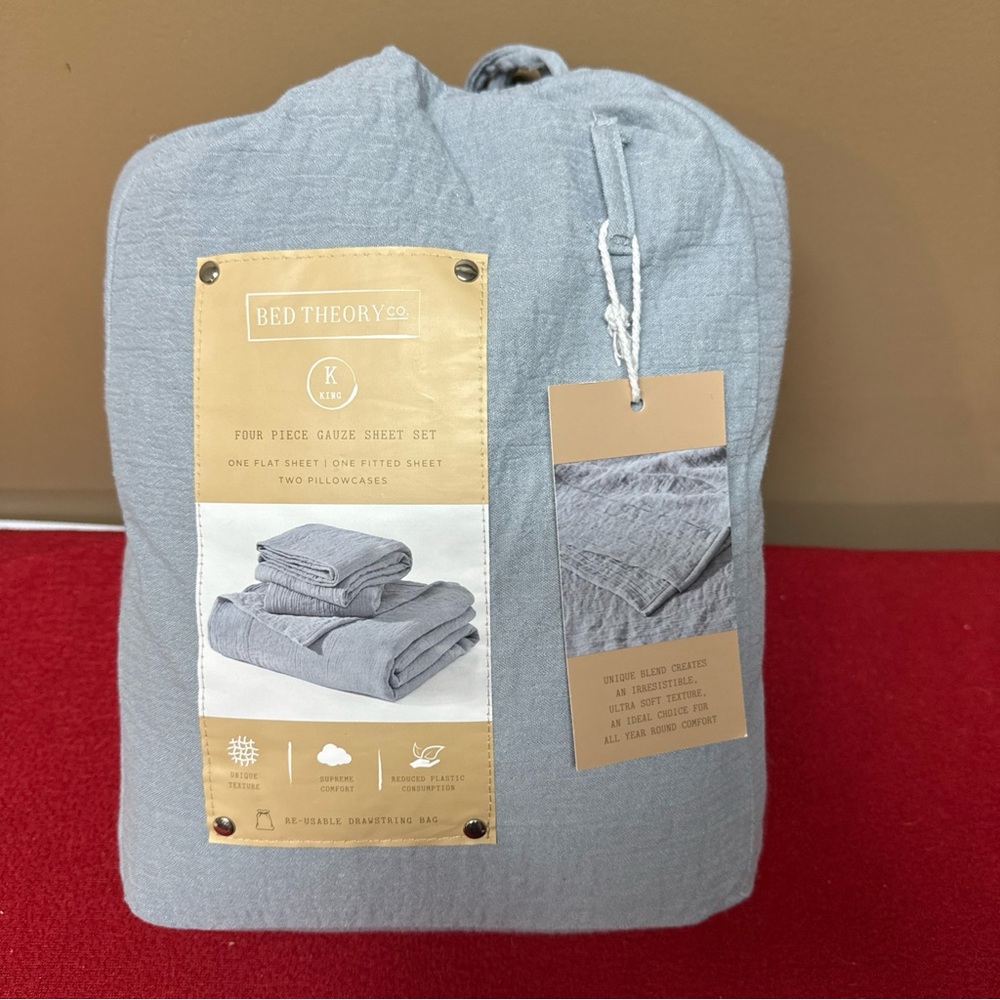 Bed Theory Co. 4 Pc Gauze Leonore King Sheet Set In Quarry Blue Soft Texture NWT